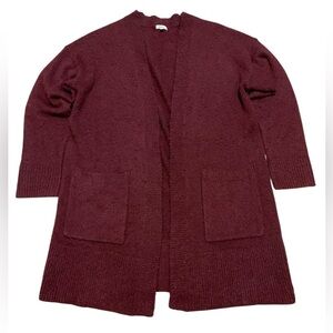 Reitmans Cozy Open-Front Bouclé Cardigan Sweater Burgundy XL TG with Pockets